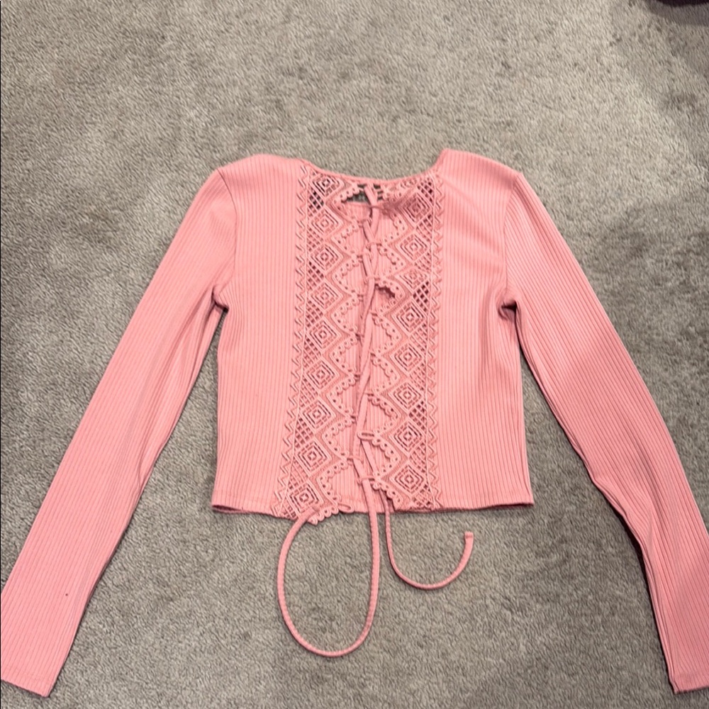 Forever 21 Pink Tie Front Crop Blouse